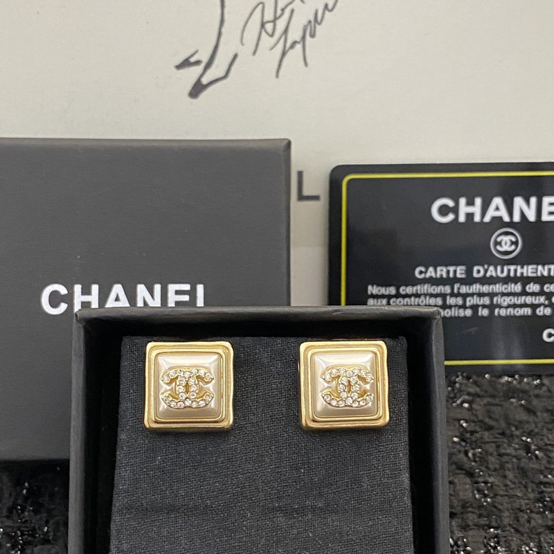 Ch*el square stud earrings gold