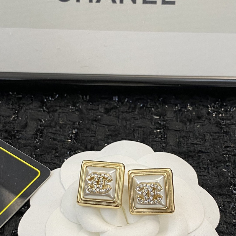 Ch*el square stud earrings gold