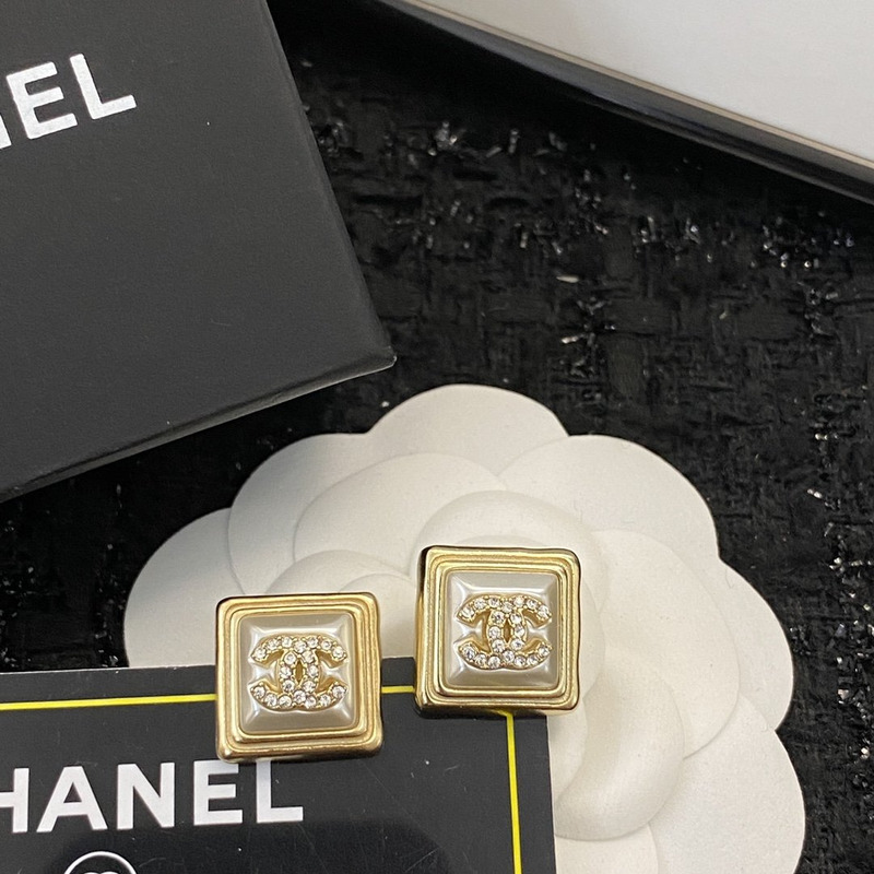 Ch*el square stud earrings gold