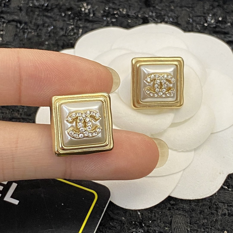 Ch*el square stud earrings gold