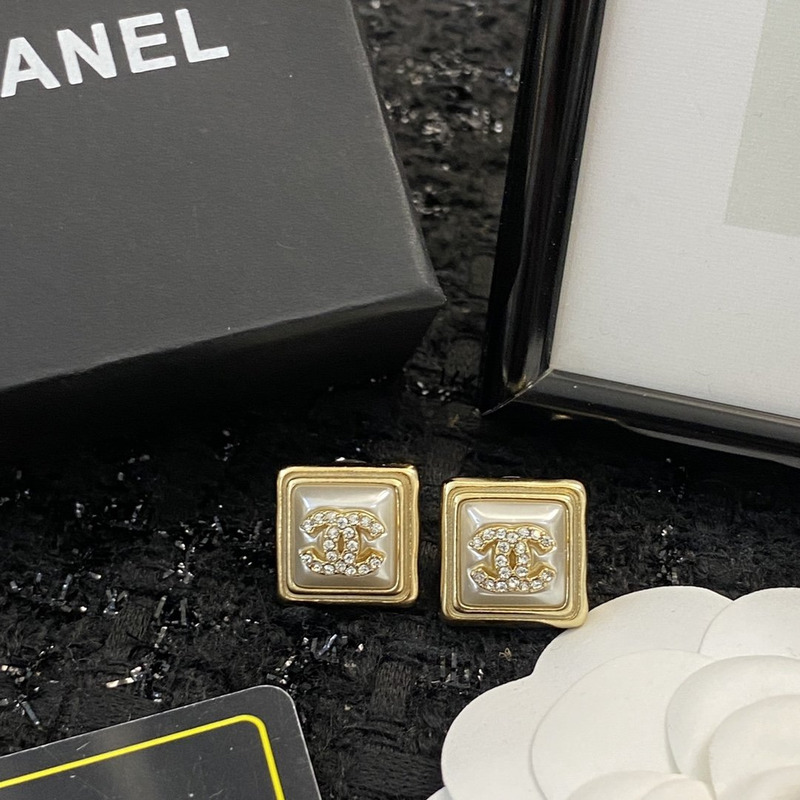 Ch*el square stud earrings gold