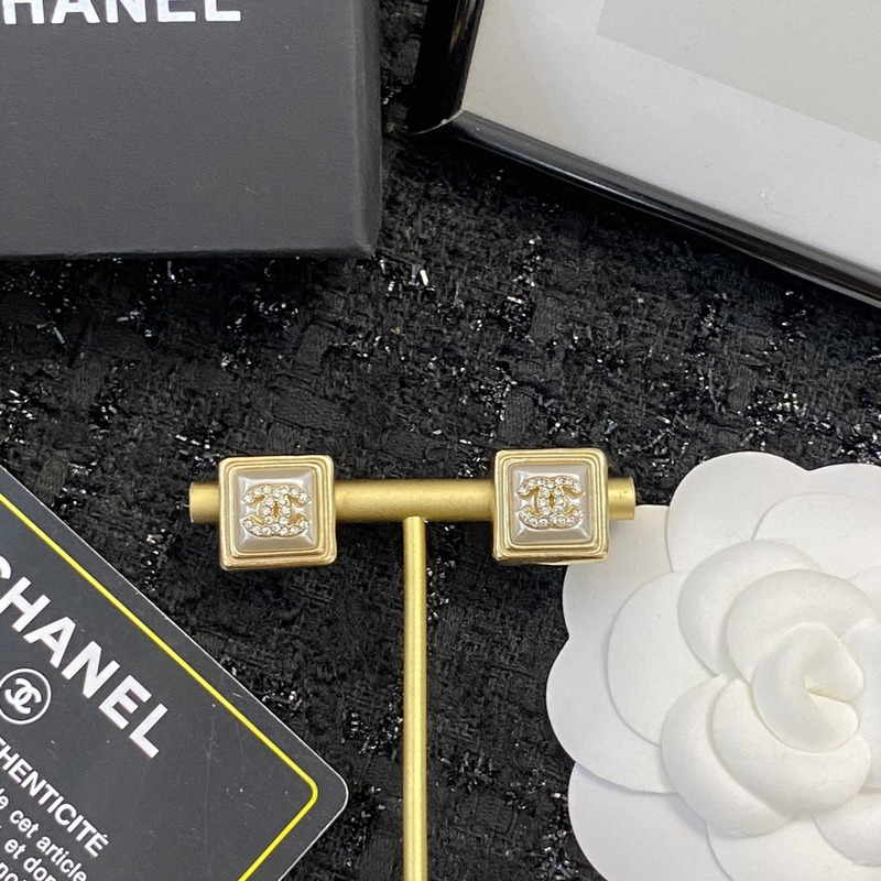 Ch*el square stud earrings gold