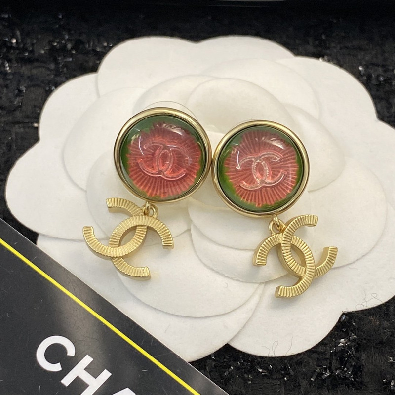 Ch*el Ch*el vintage earrings with cc danglers pink