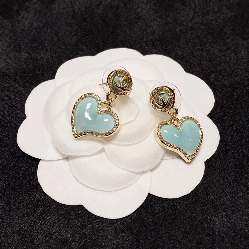 Ch*el heart drop earrings green