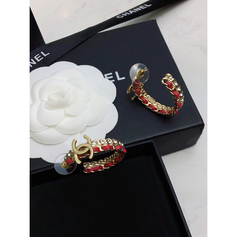 Ch*el chain hoop earrings red