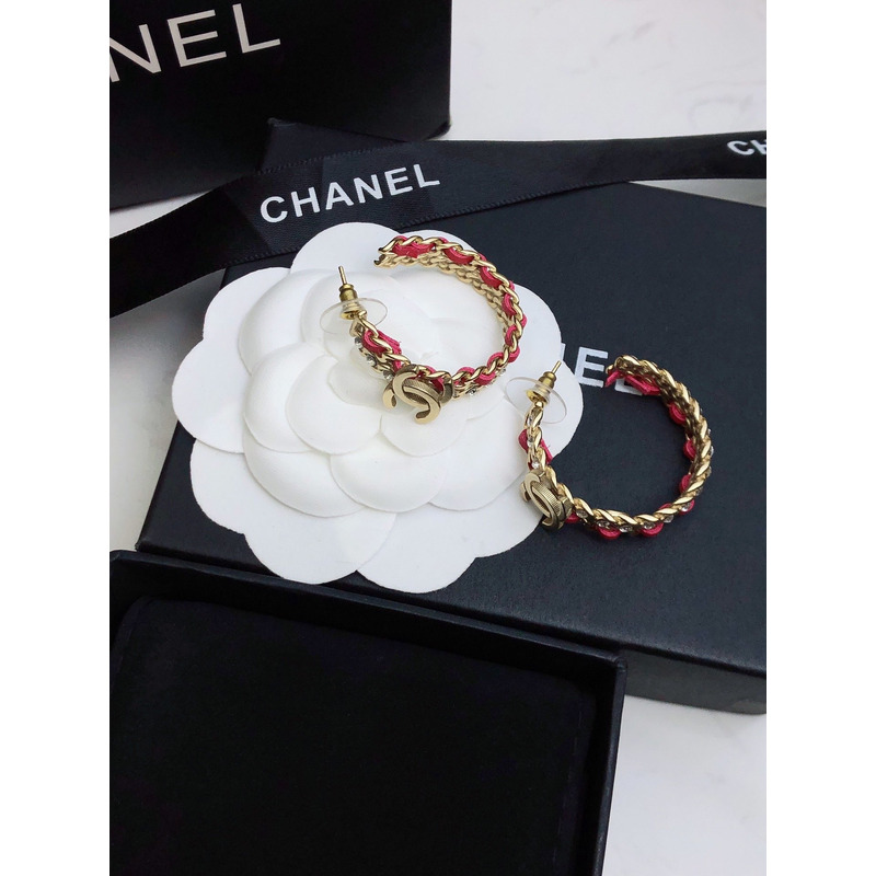 Ch*el chain hoop earrings red