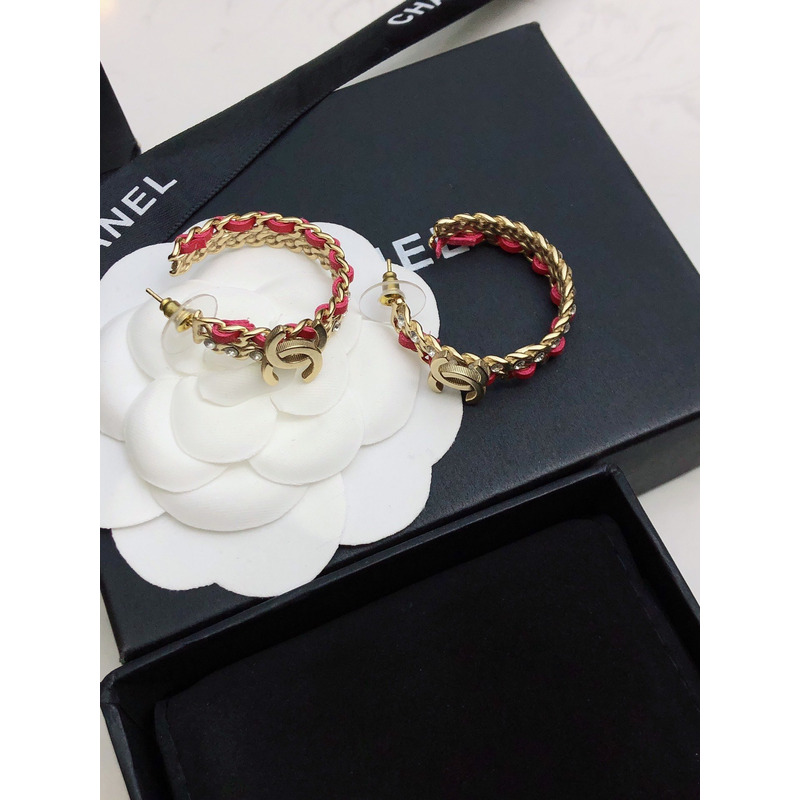 Ch*el chain hoop earrings red