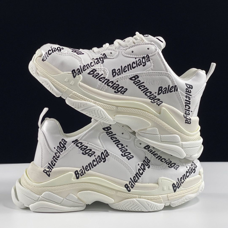 Ba*len*cia*ga triple s logotype trainers in white and black