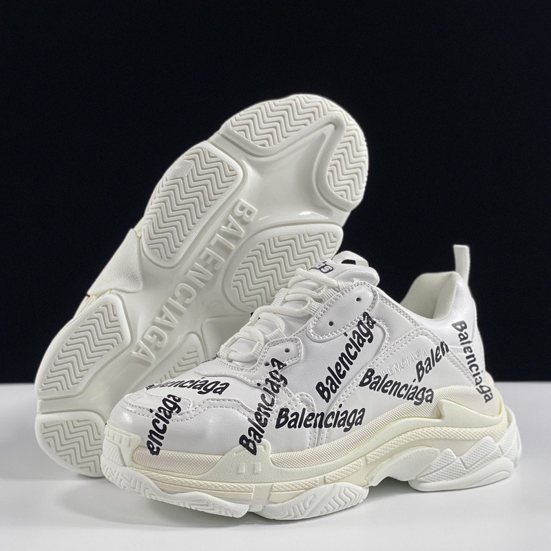 Ba*len*cia*ga triple s logotype trainers in white and black