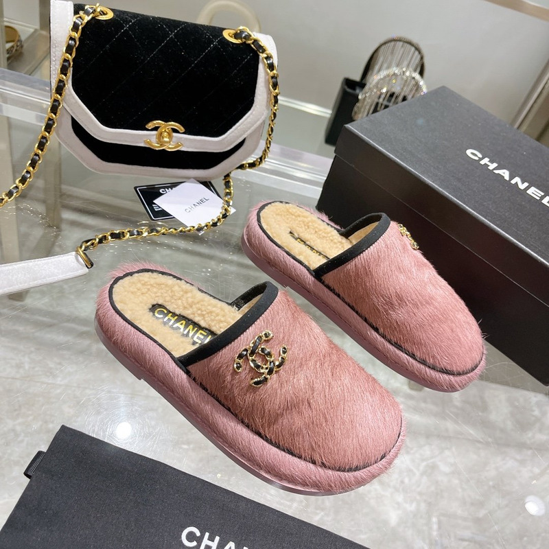 Ch*el pony style calfskin mules pink