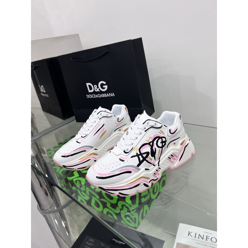 Dolce & Gabbana Daymaster Sneakers in Nappa Calfskin White & Pink