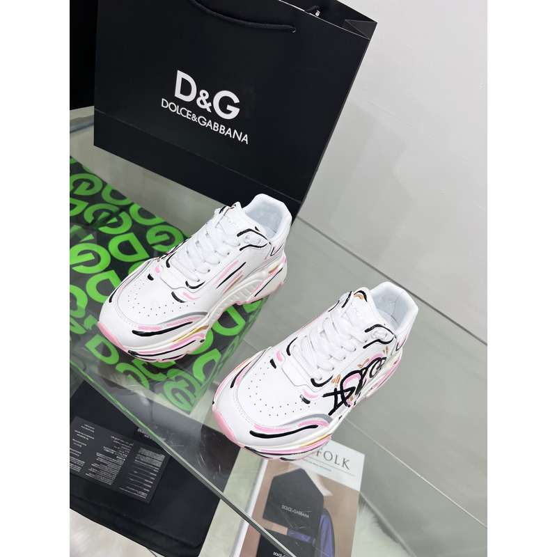 Dolce & Gabbana Daymaster Sneakers in Nappa Calfskin White & Pink