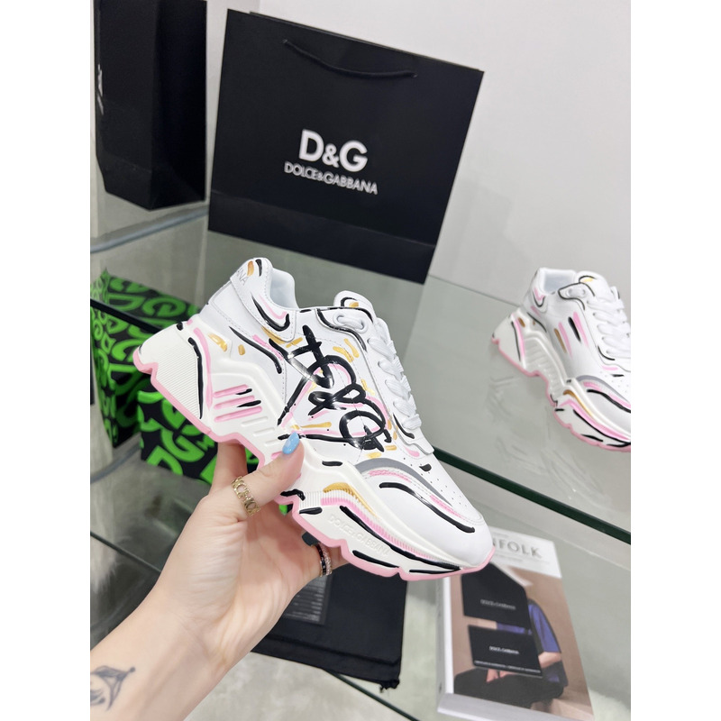 Dolce & Gabbana Daymaster Sneakers in Nappa Calfskin White & Pink