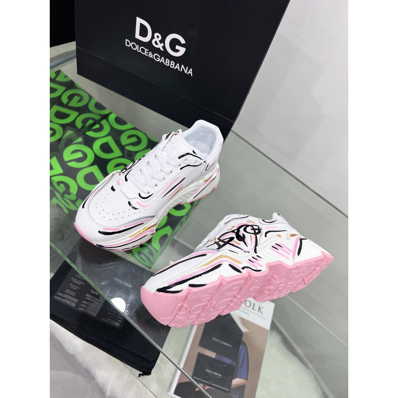 Dolce & Gabbana Daymaster Sneakers in Nappa Calfskin White & Pink