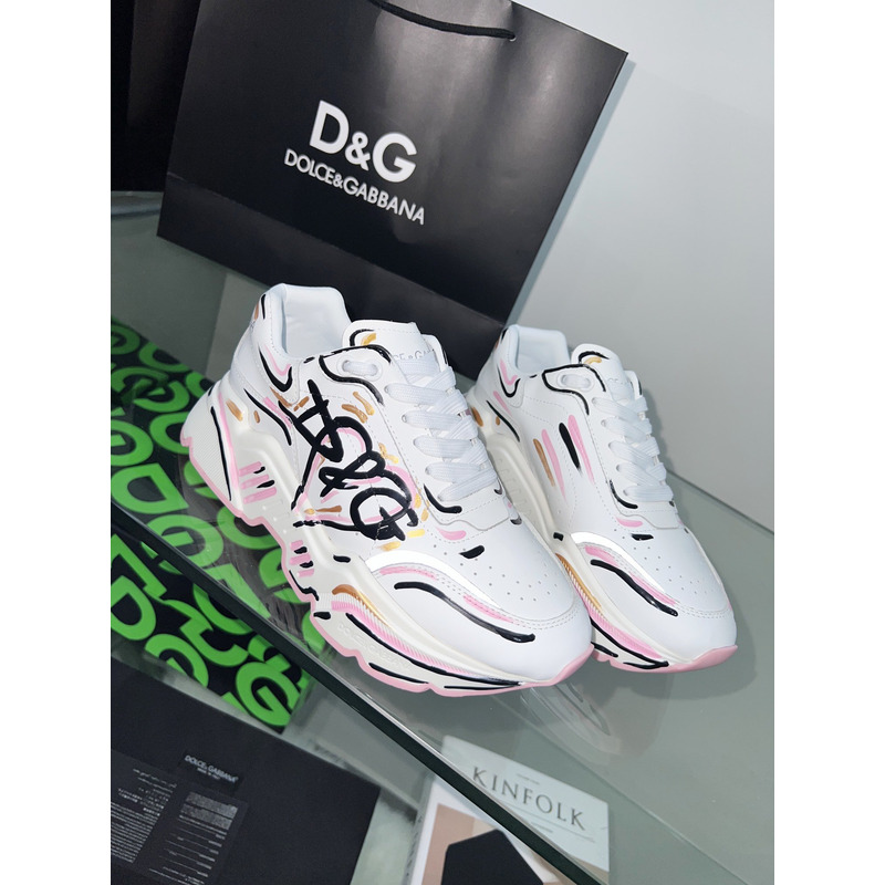 Dolce & Gabbana Daymaster Sneakers in Nappa Calfskin White & Pink