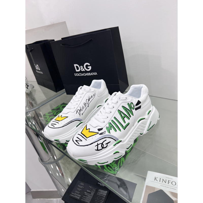 Dolce & Gabbana Daymaster Sneakers in Nappa Calfskin White & Green