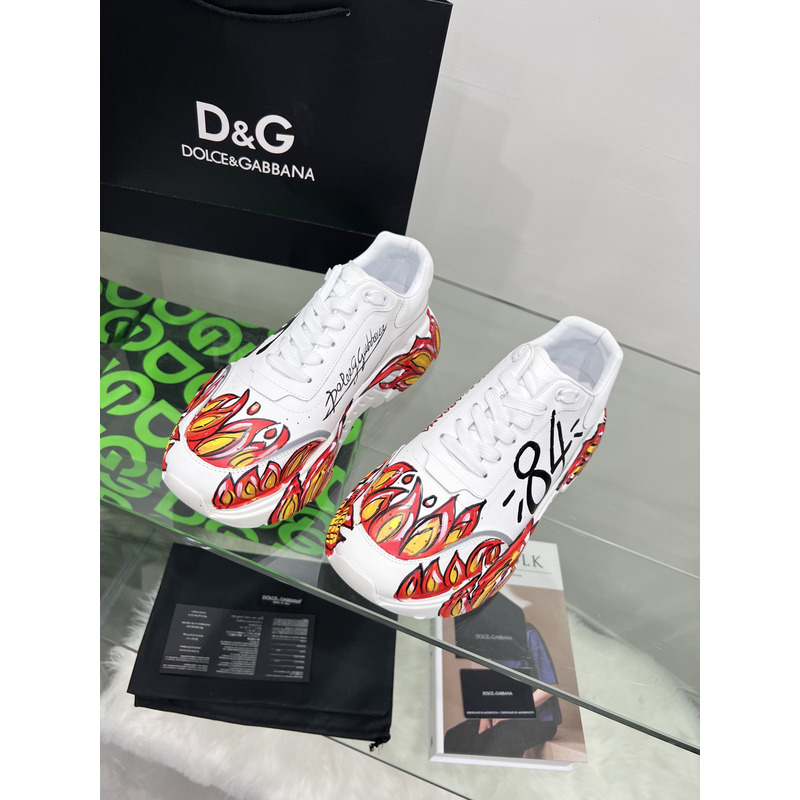 Dolce & Gabbana Daymaster Sneakers in Nappa Calfskin White & Red