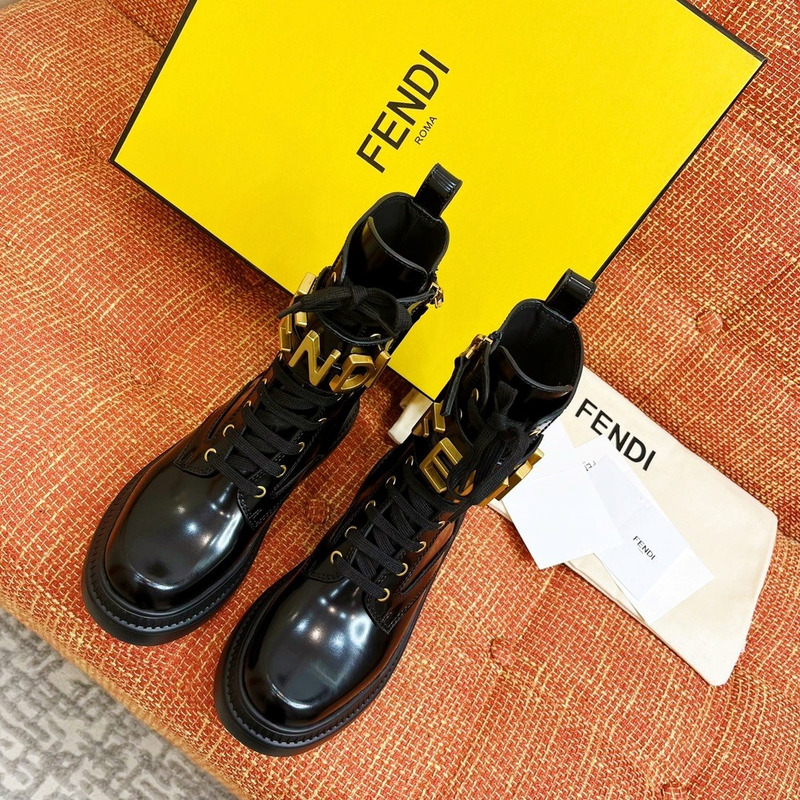 F**di black leather biker boots