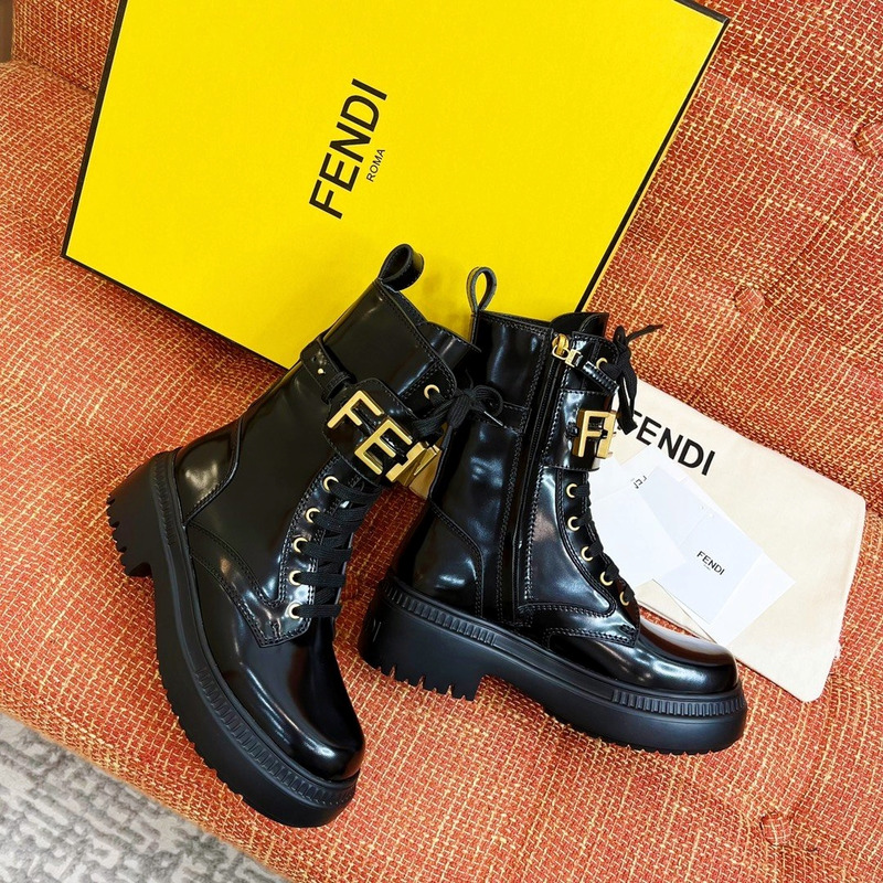 F**di black leather biker boots