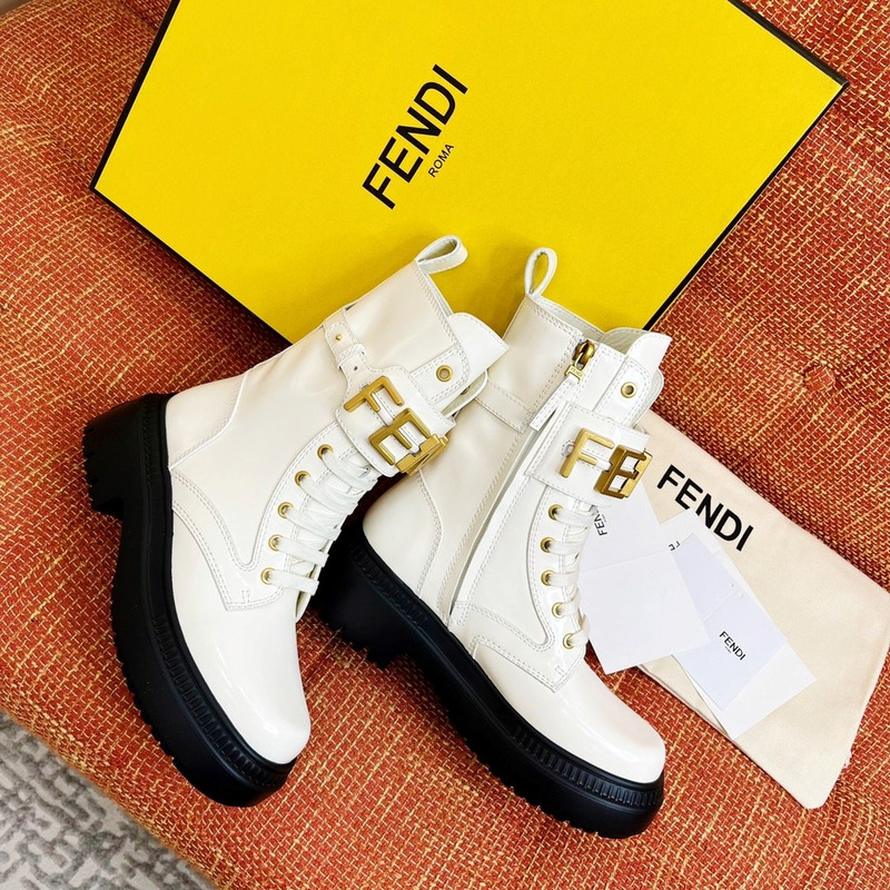 F**di white leather biker boots