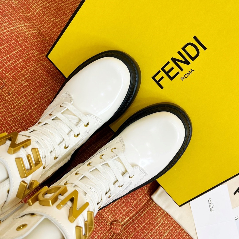 F**di white leather biker boots