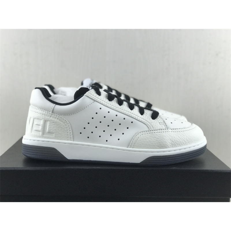 Ch*el 22p white leather lace up tie runner trainers