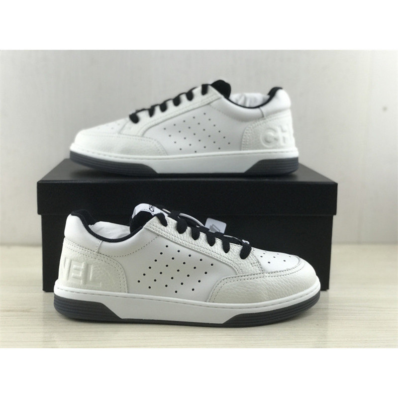 Ch*el 22p white leather lace up tie runner trainers