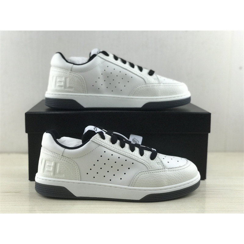 Ch*el 22p white leather lace up tie runner trainers