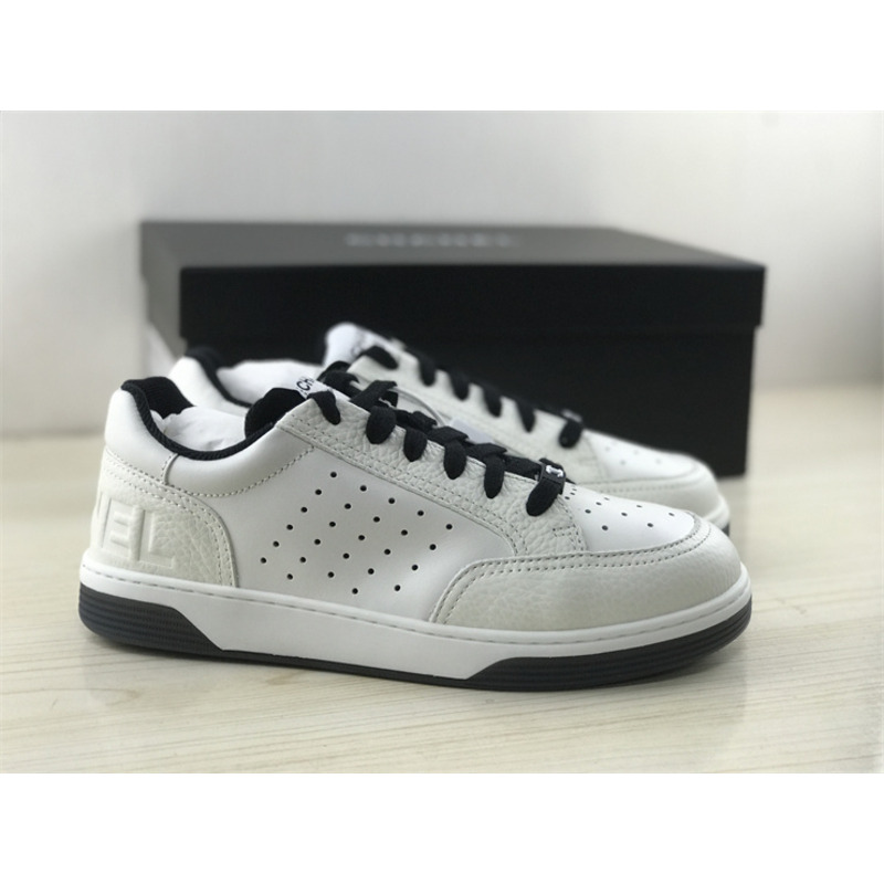 Ch*el 22p white leather lace up tie runner trainers