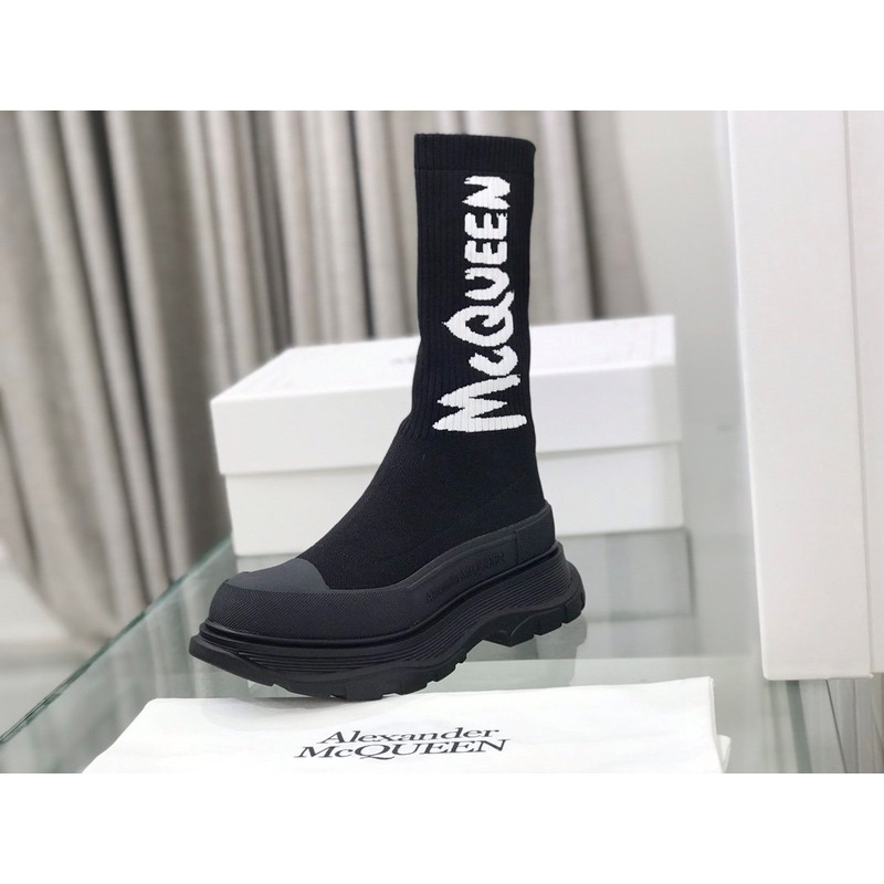 Alexander Mcqueen Graffiti Knitted Tread Slick Boots All Black