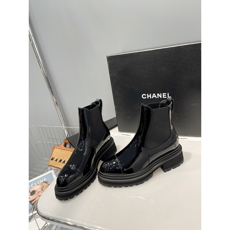 Ch*el leather ankle boots black