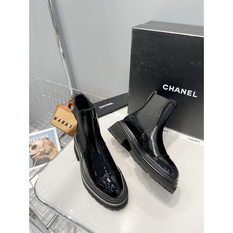 Ch*el leather ankle boots black