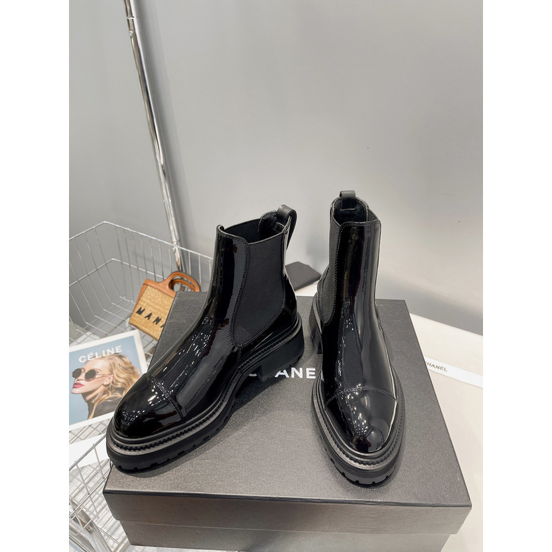 Ch*el leather ankle boots black