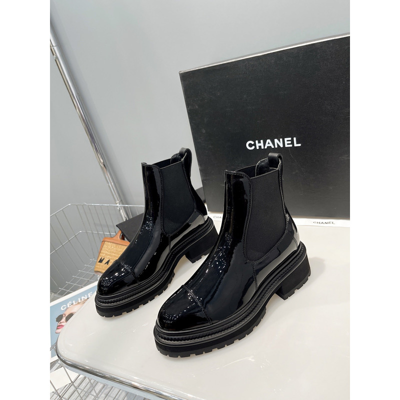 Ch*el leather ankle boots black