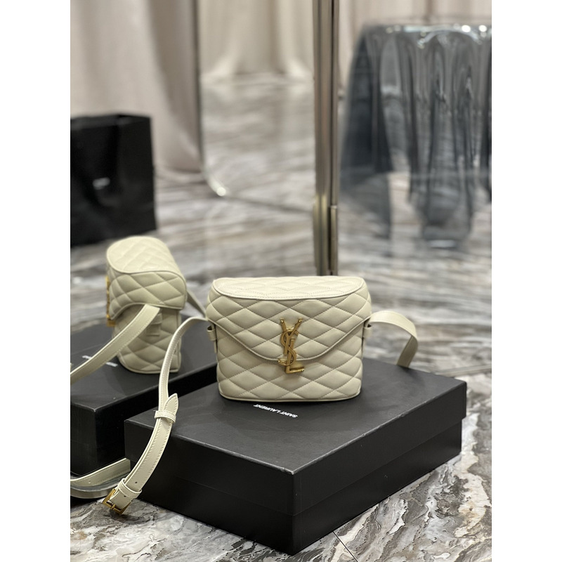 Saint Laurent June Quilted Leather Shoulder Bag White