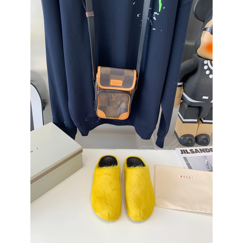 Marni Long Hair Calfskin Fussbett Sabot Yellow