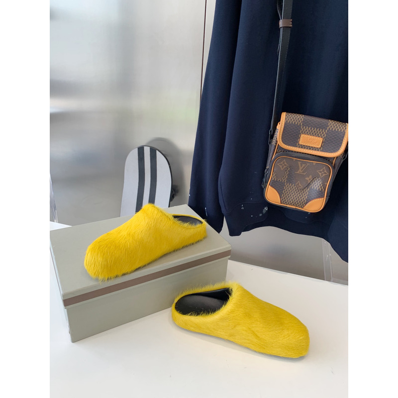 Marni Long Hair Calfskin Fussbett Sabot Yellow