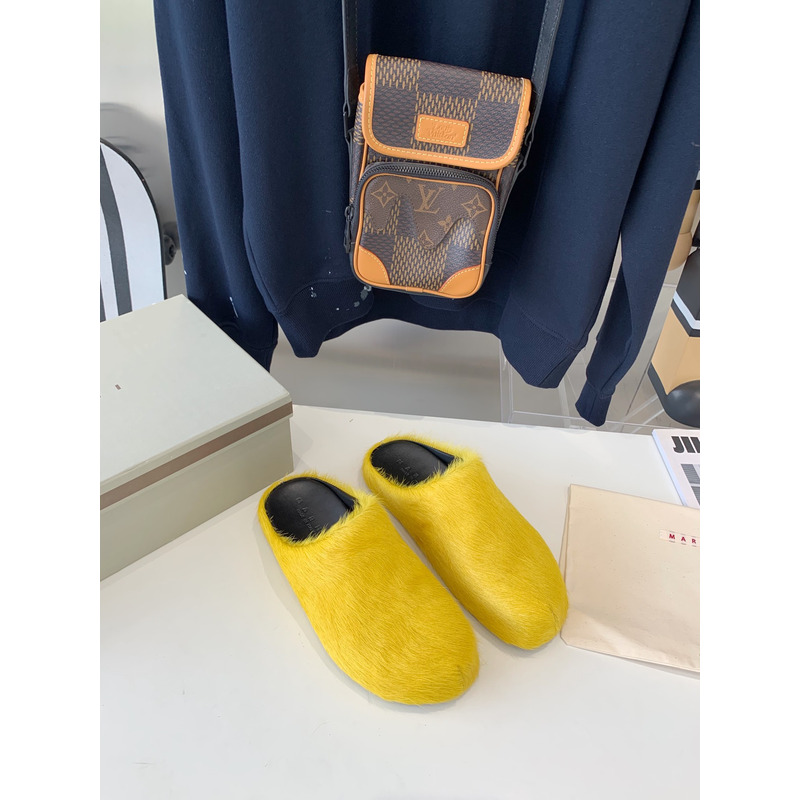 Marni Long Hair Calfskin Fussbett Sabot Yellow