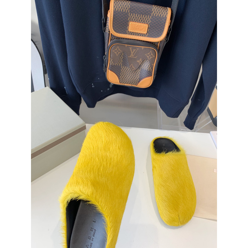 Marni Long Hair Calfskin Fussbett Sabot Yellow