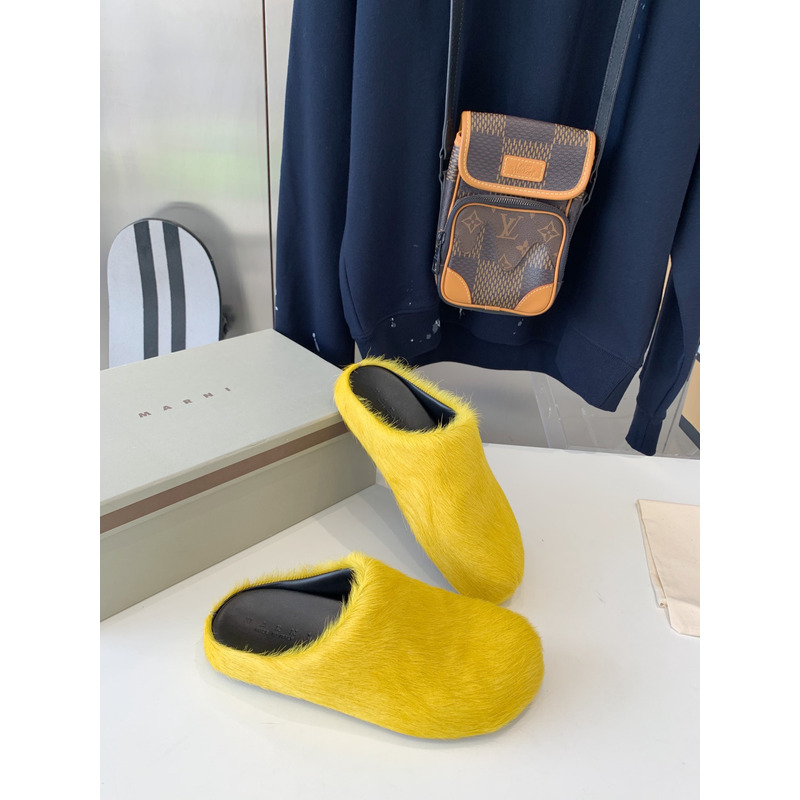 Marni Long Hair Calfskin Fussbett Sabot Yellow