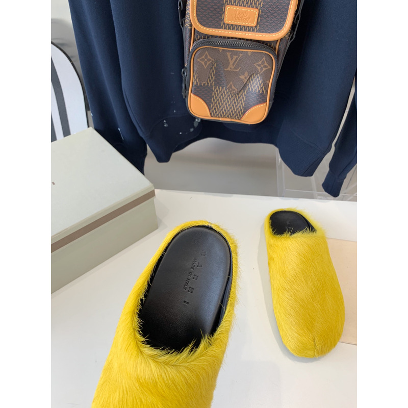 Marni Long Hair Calfskin Fussbett Sabot Yellow