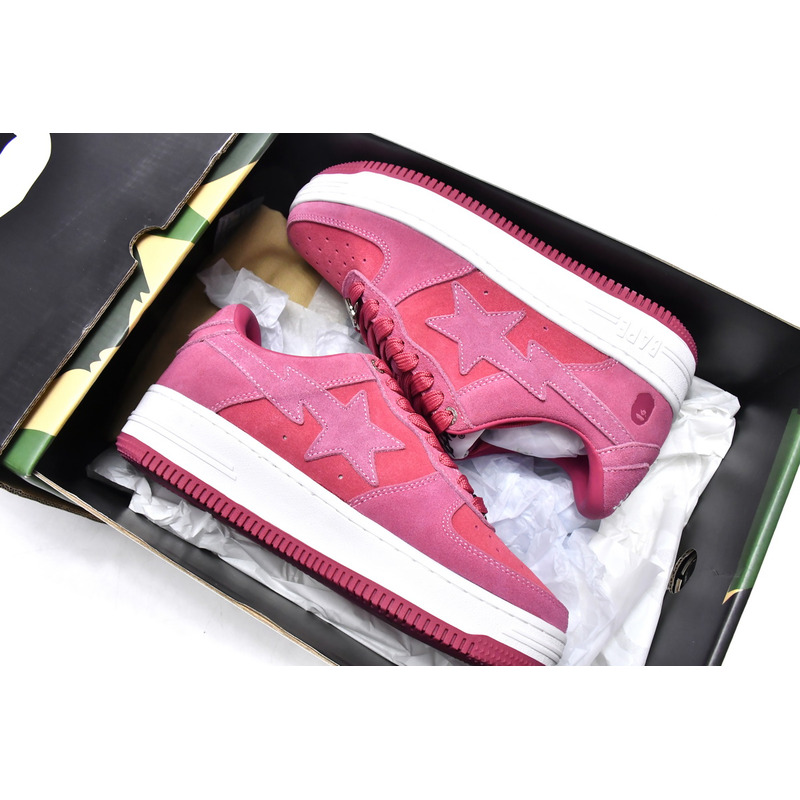 BapeSTA Suede Pink Low Top Sneakers Pink and Dark Pink