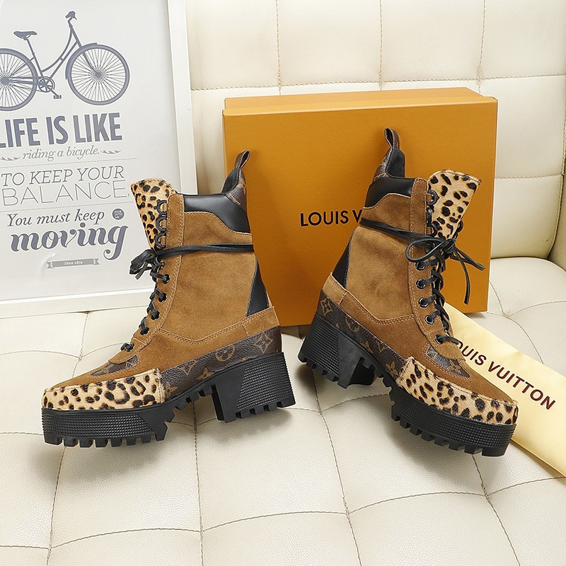 l**is V*t*n laureate leopard-print pony-hair platform desert boots brown