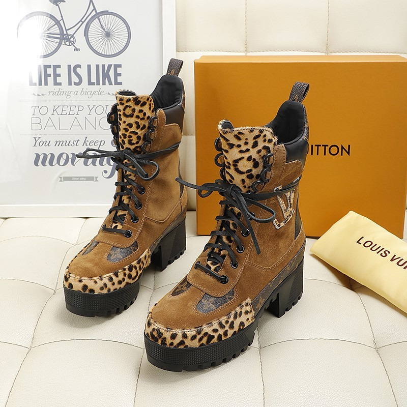 l**is V*t*n laureate leopard-print pony-hair platform desert boots brown