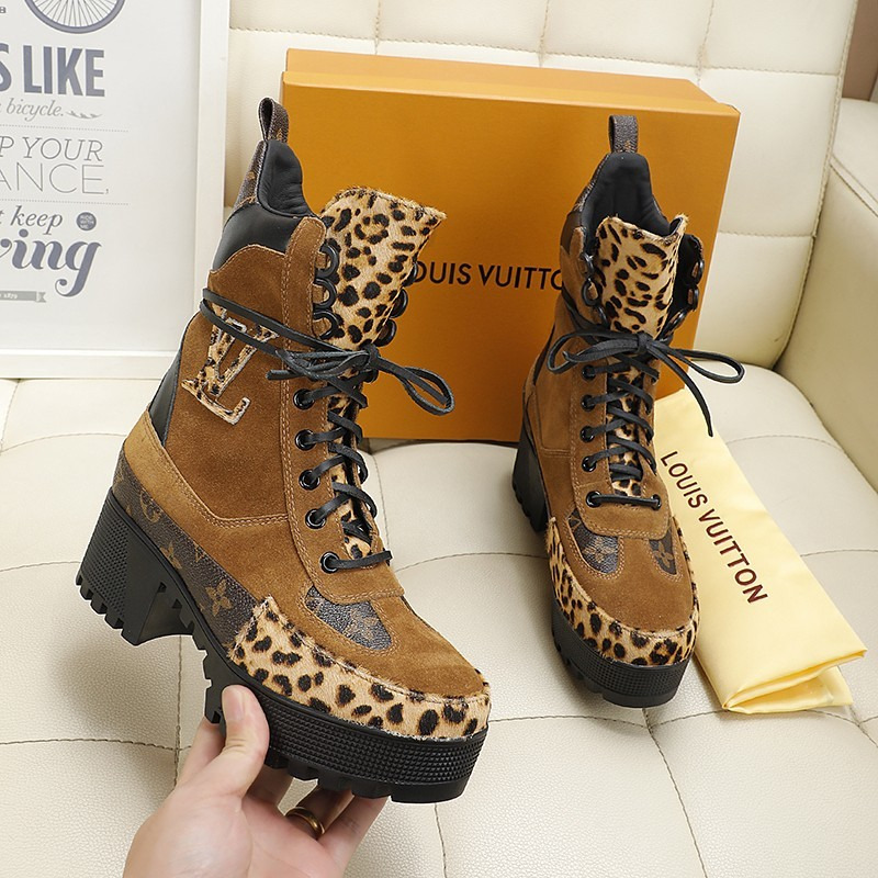 l**is V*t*n laureate leopard-print pony-hair platform desert boots brown