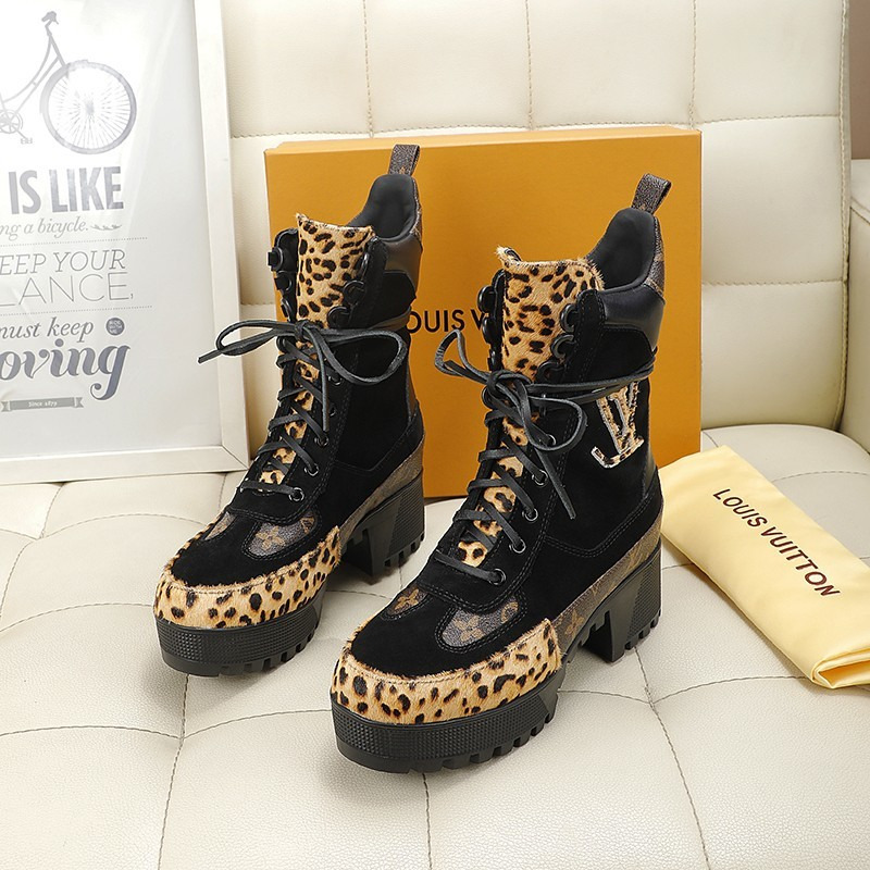 l**is V*t*n laureate leopard-print pony-hair platform desert boots black