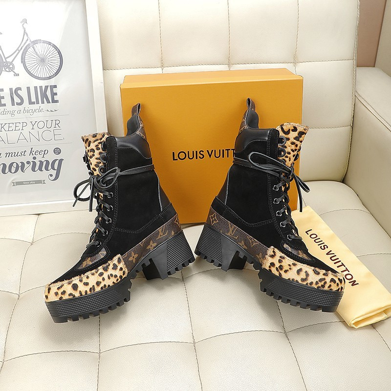 l**is V*t*n laureate leopard-print pony-hair platform desert boots black