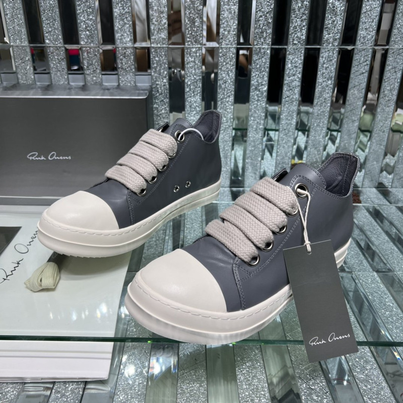 Rick Owens Fogachine Leather Sneakers Grey Blue