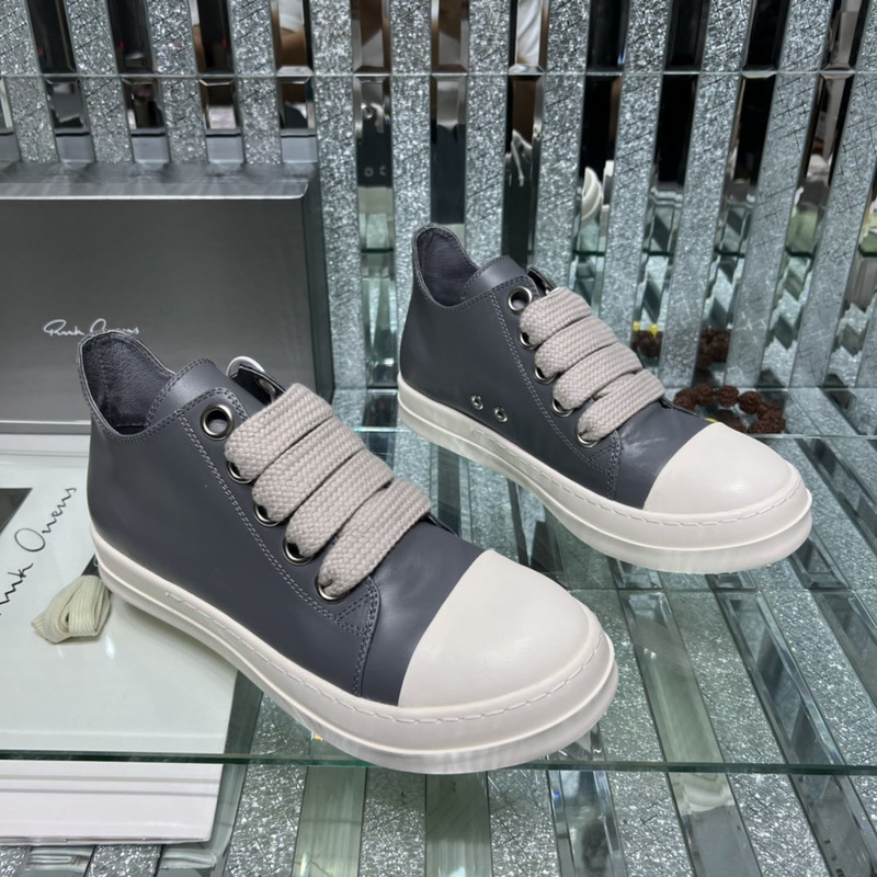 Rick Owens Fogachine Leather Sneakers Grey Blue