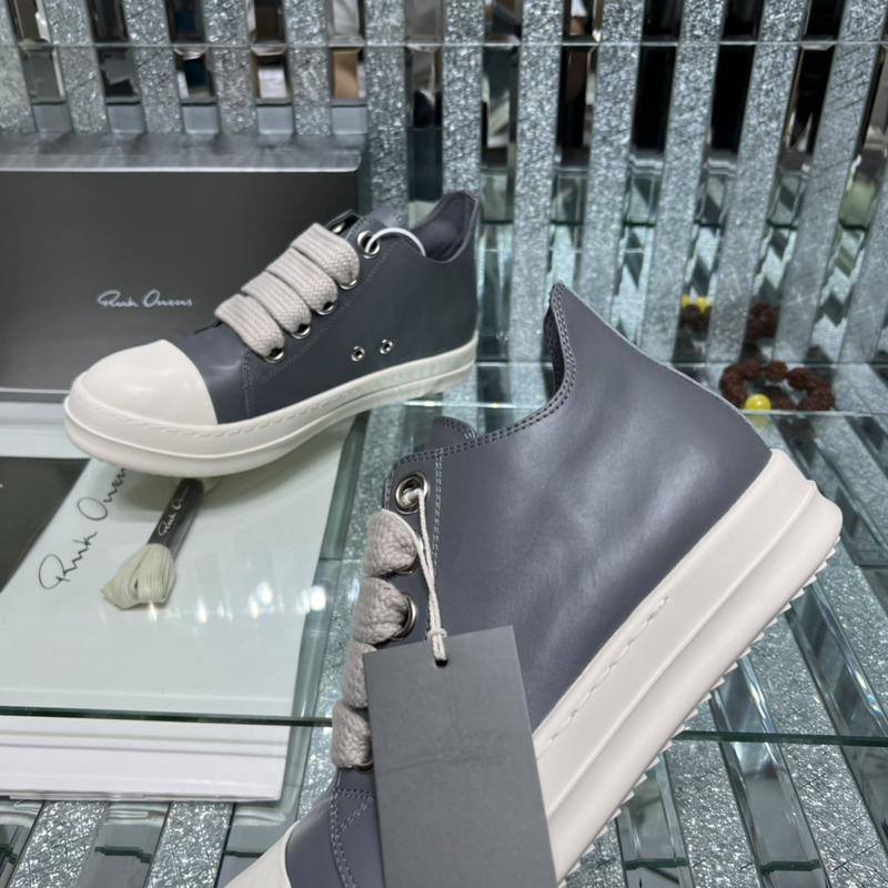 Rick Owens Fogachine Leather Sneakers Grey Blue